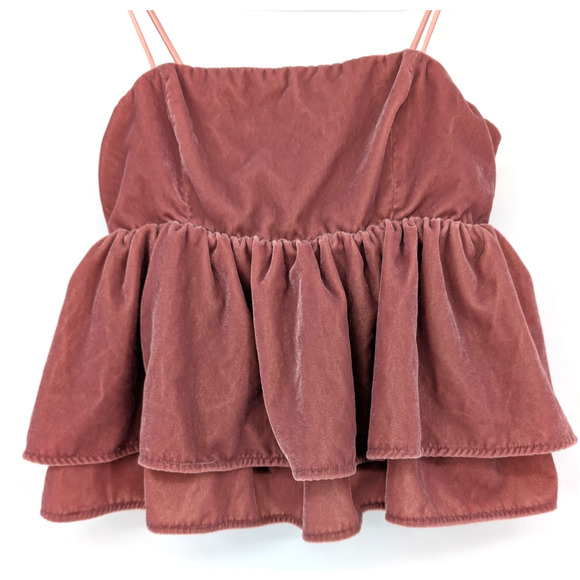 Blush Pink Velvet Regency Renaissance Victorian Coquette Tiered Ruffle Top Small - Picture 5 of 13